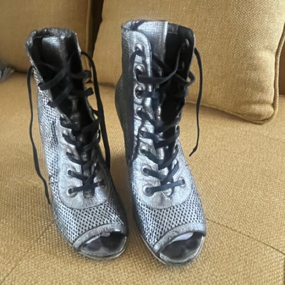 Authentic Chanel Lace-Up Peep Toe Ankle Boots. Vintage